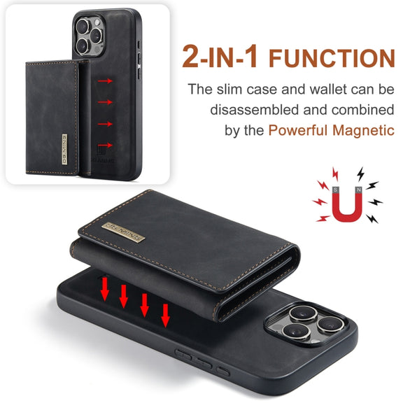 For iPhone 16 Pro Max DG.MING M1 Series 3-Fold Multi Card Wallet Leather Phone Case(Black)