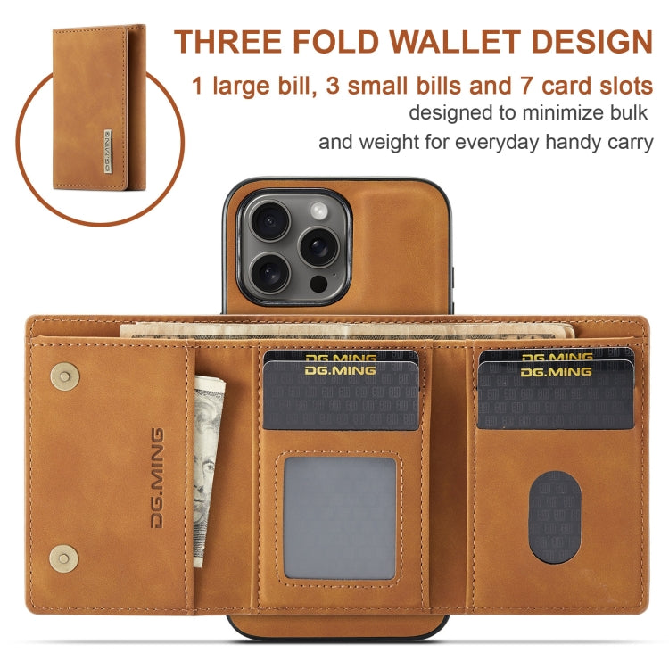 For iPhone 16 Pro DG.MING M1 Series 3-Fold Multi Card Wallet Leather Phone Case(Brown)