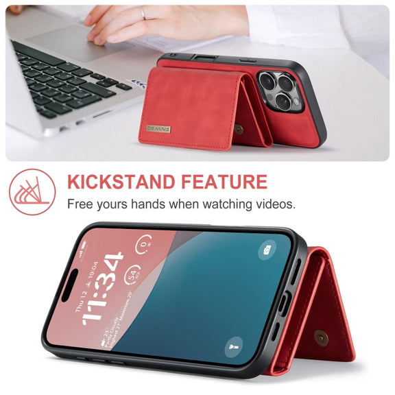 For iPhone 16 Pro DG.MING M1 Series 3-Fold Multi Card Wallet Leather Phone Case(Red)