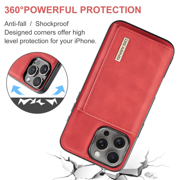 For iPhone 16 Pro DG.MING M1 Series 3-Fold Multi Card Wallet Leather Phone Case(Red)