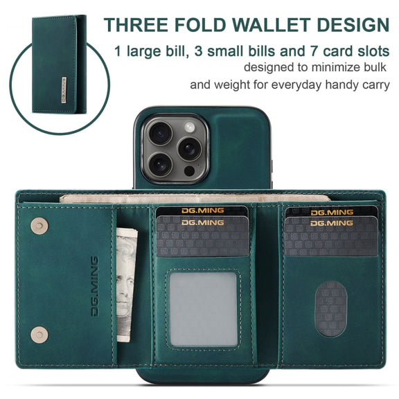 For iPhone 16 Pro DG.MING M1 Series 3-Fold Multi Card Wallet Leather Phone Case(Green)