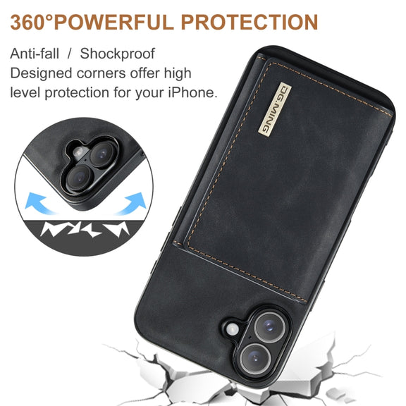 For iPhone 16 Plus DG.MING M1 Series 3-Fold Multi Card Wallet Leather Phone Case(Black)