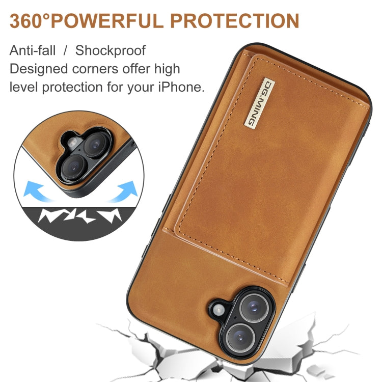 For iPhone 16 Plus DG.MING M1 Series 3-Fold Multi Card Wallet Leather Phone Case(Brown)