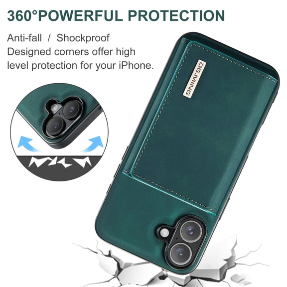 For iPhone 16 Plus DG.MING M1 Series 3-Fold Multi Card Wallet Leather Phone Case(Green)