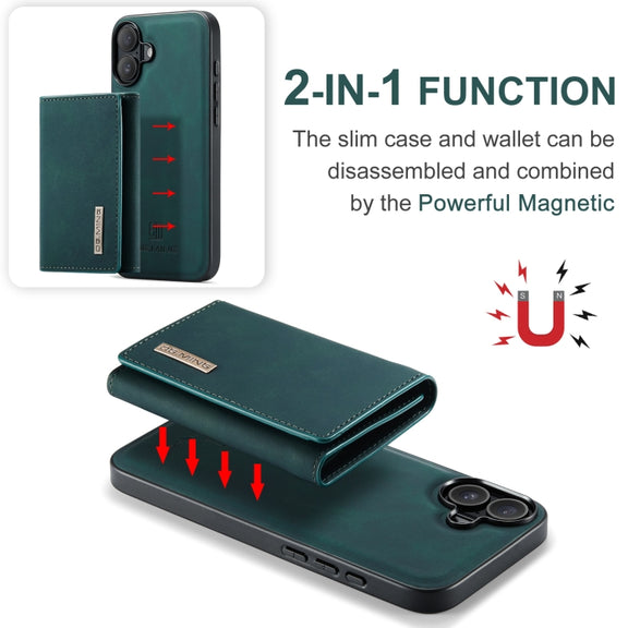 For iPhone 16 Plus DG.MING M1 Series 3-Fold Multi Card Wallet Leather Phone Case(Green)