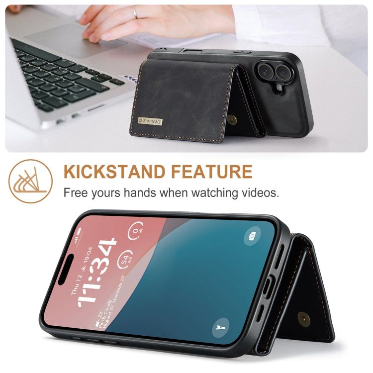 For iPhone 16 DG.MING M1 Series 3-Fold Multi Card Wallet Leather Phone Case(Black)