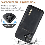 For iPhone 16 DG.MING M1 Series 3-Fold Multi Card Wallet Leather Phone Case(Black)