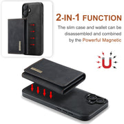 For iPhone 16 DG.MING M1 Series 3-Fold Multi Card Wallet Leather Phone Case(Black)