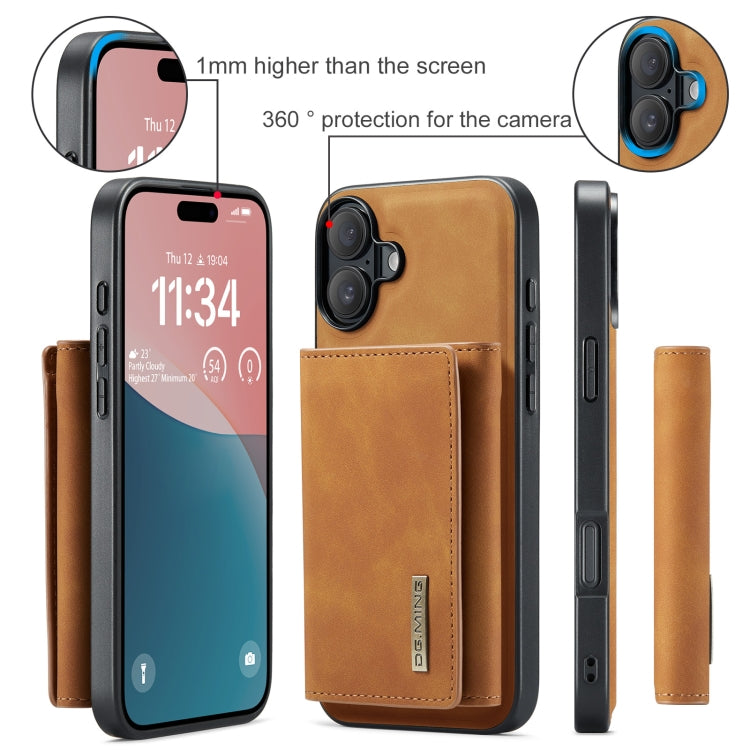 For iPhone 16 DG.MING M1 Series 3-Fold Multi Card Wallet Leather Phone Case(Brown)