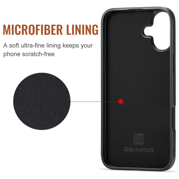 For iPhone 16 DG.MING M1 Series 3-Fold Multi Card Wallet Leather Phone Case(Coffee)