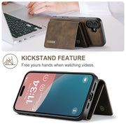 For iPhone 16 DG.MING M1 Series 3-Fold Multi Card Wallet Leather Phone Case(Coffee)