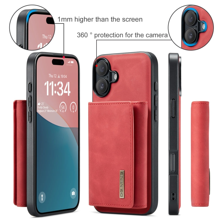 For iPhone 16 DG.MING M1 Series 3-Fold Multi Card Wallet Leather Phone Case(Red)