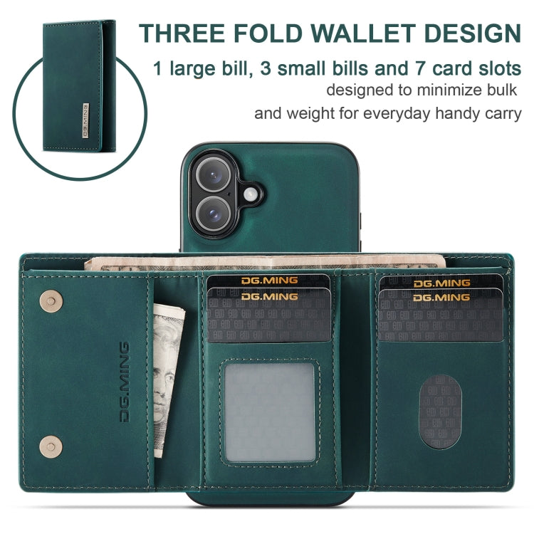 For iPhone 16 DG.MING M1 Series 3-Fold Multi Card Wallet Leather Phone Case(Green)