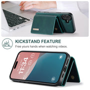 For iPhone 16 DG.MING M1 Series 3-Fold Multi Card Wallet Leather Phone Case(Green)