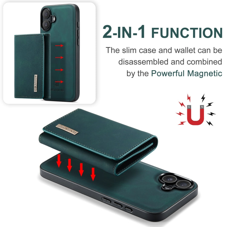 For iPhone 16 DG.MING M1 Series 3-Fold Multi Card Wallet Leather Phone Case(Green)