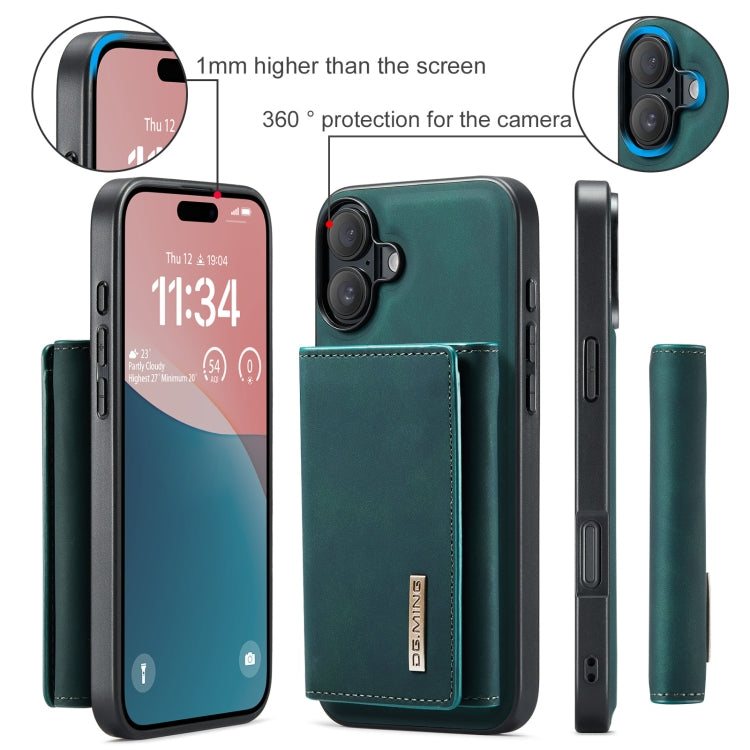 For iPhone 16 DG.MING M1 Series 3-Fold Multi Card Wallet Leather Phone Case(Green)