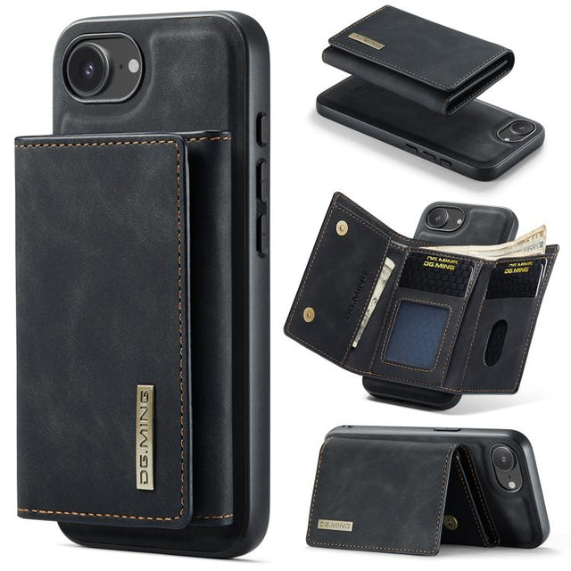 For iPhone 16e DG.MING M1 Series 3-Fold Multi Card Wallet Leather Phone Case(Black)