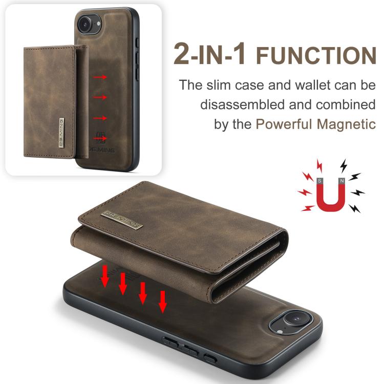 For iPhone 16e DG.MING M1 Series 3-Fold Multi Card Wallet Leather Phone Case(Coffee) - free shipping - PMc TechLife - Order now!