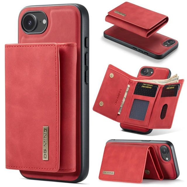 For iPhone 16e DG.MING M1 Series 3-Fold Multi Card Wallet Leather Phone Case(Red)