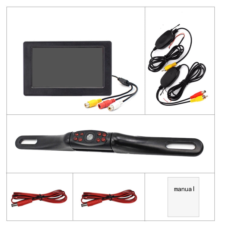 PZ703 413C-W Car Water-resistant External Wireless Reversing Image Night Vision Camera + 4.3 inch Rearview Monitor