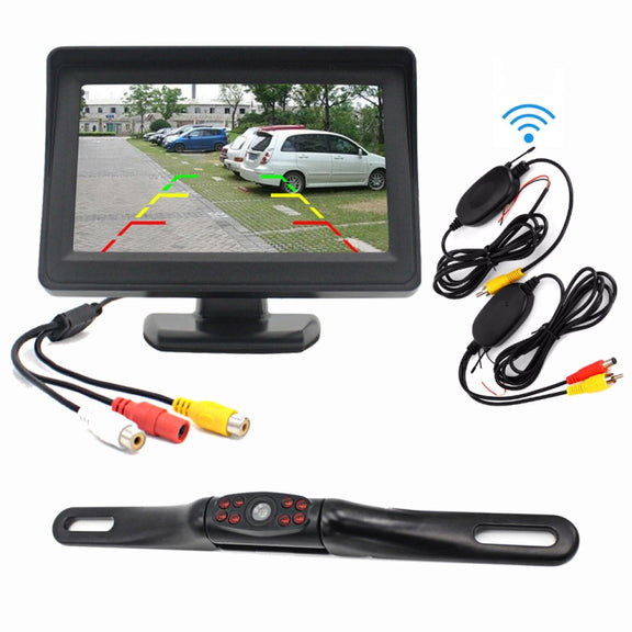 PZ703 413C-W Car Water-resistant External Wireless Reversing Image Night Vision Camera + 4.3 inch Rearview Monitor