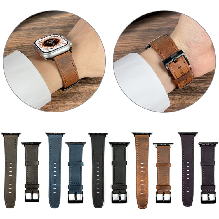 For Apple Watch Ultra 2 49mm Retro Texture Leather Watch Band(Brown)