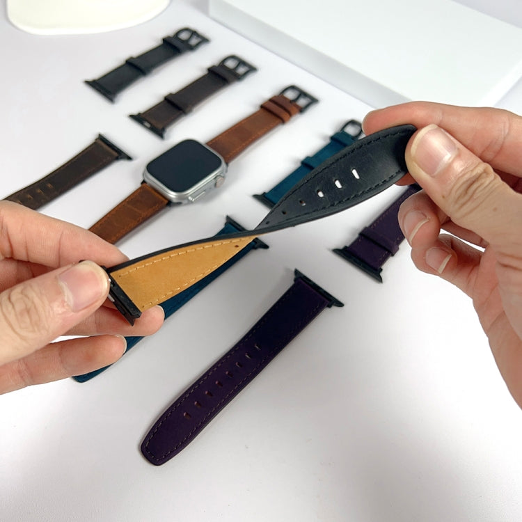 For Apple Watch Ultra 2 49mm Retro Texture Leather Watch Band(Purple)