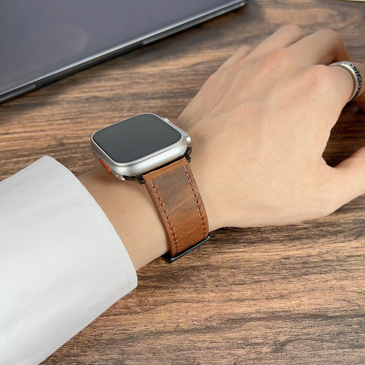 For Apple Watch Ultra 2 49mm Retro Texture Leather Watch Band(Black) - Watch Bands by PMC TechLife | Online Shopping South Africa | PMC TechLife | Buy Now Pay Later Mobicred