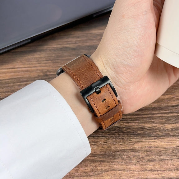 For Apple Watch Ultra 2 49mm Retro Texture Leather Watch Band(Brown)