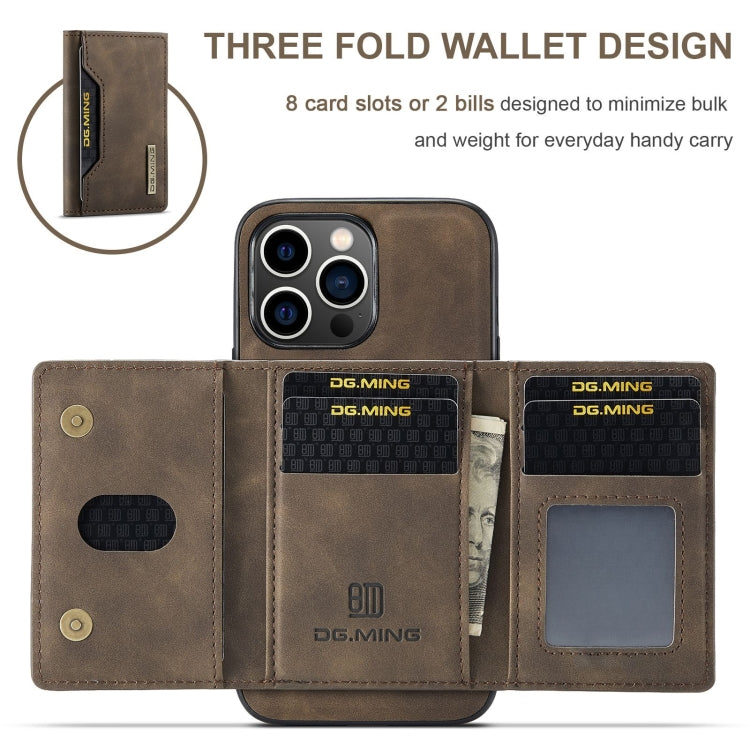 For iPhone 15 Pro DG.MING M2 Series 3-Fold Card Bag Wallet Leather Phone Case(Coffee) - iPhone 15 Pro Cases by DG.MING | Online Shopping South Africa | PMC TechLife | Buy Now Pay Later Mobicred