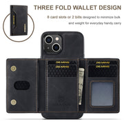 For iPhone 15 Plus DG.MING M2 Series 3-Fold Card Bag Wallet Leather Phone Case(Black)