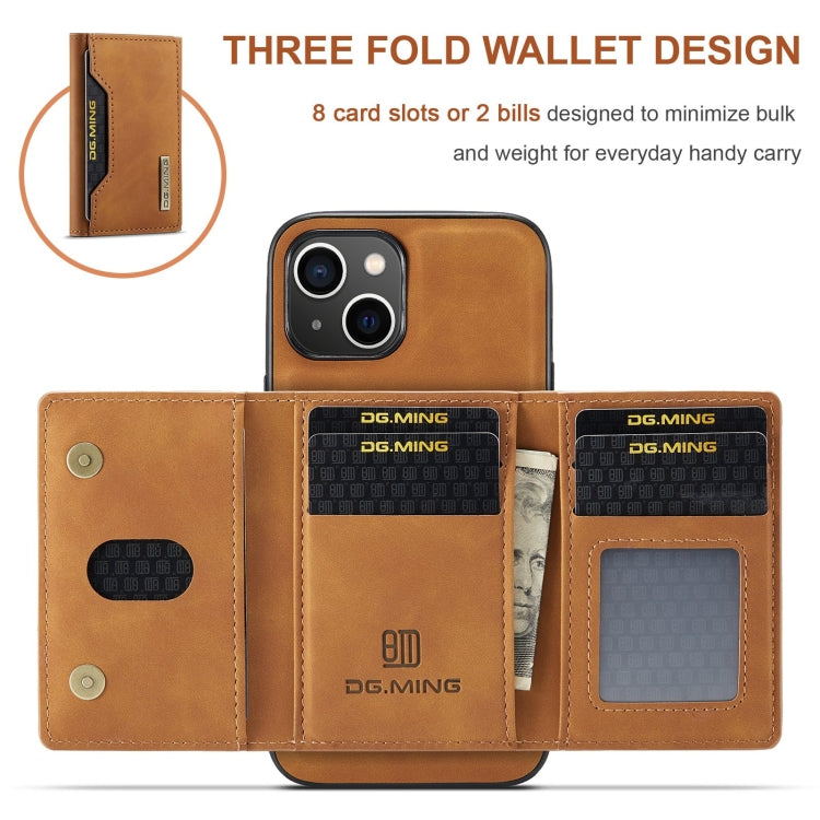 For iPhone 15 DG.MING M2 Series 3-Fold Card Bag Wallet Leather Phone Case(Brown) - free shipping - PMC Jewellery - Order now!