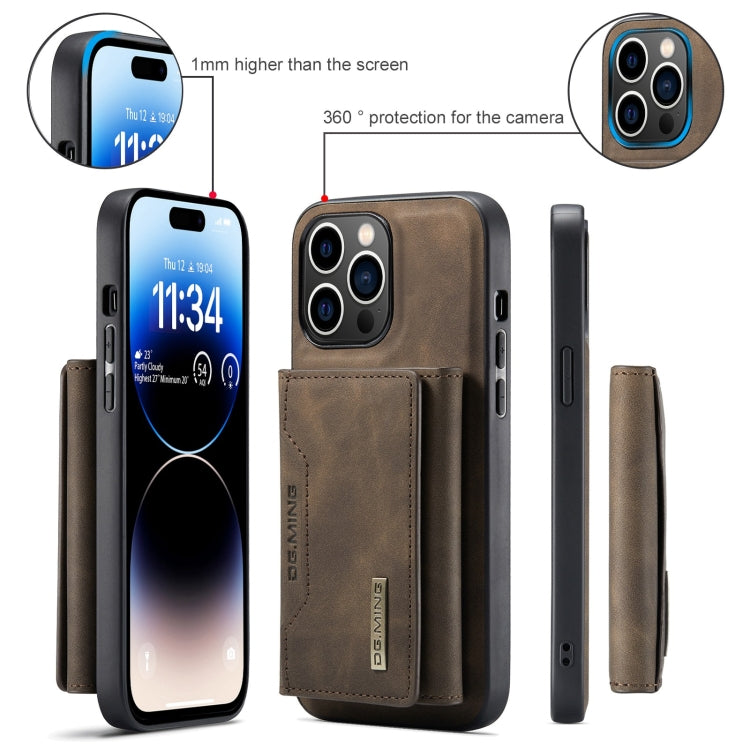 For iPhone 15 Pro Max DG.MING M2 Series 3-Fold Card Bag Wallet Leather Phone Case(Coffee)