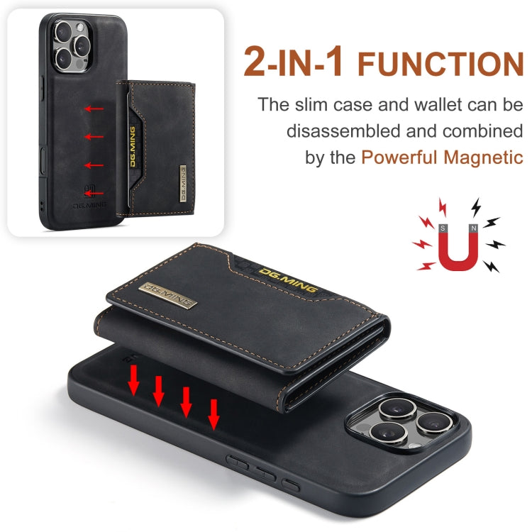For iPhone 16 Pro Max DG.MING M2 Series 3-Fold Card Bag Wallet Leather Phone Case(Black)