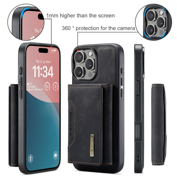 For iPhone 16 Pro Max DG.MING M2 Series 3-Fold Card Bag Wallet Leather Phone Case(Black)