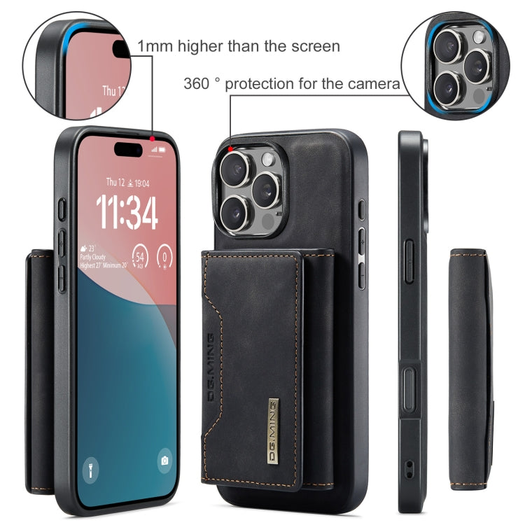 For iPhone 16 Pro Max DG.MING M2 Series 3-Fold Card Bag Wallet Leather Phone Case(Black)