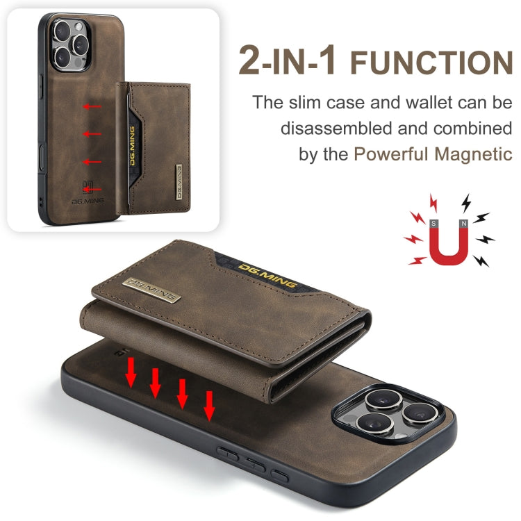 For iPhone 16 Pro Max DG.MING M2 Series 3-Fold Card Bag Wallet Leather Phone Case(Coffee)