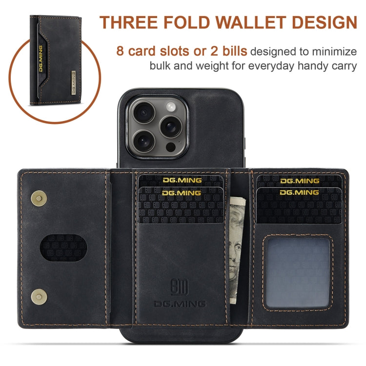 For iPhone 16 Pro DG.MING M2 Series 3-Fold Card Bag Wallet Leather Phone Case(Black)