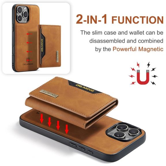 For iPhone 16 Pro DG.MING M2 Series 3-Fold Card Bag Wallet Leather Phone Case(Brown)
