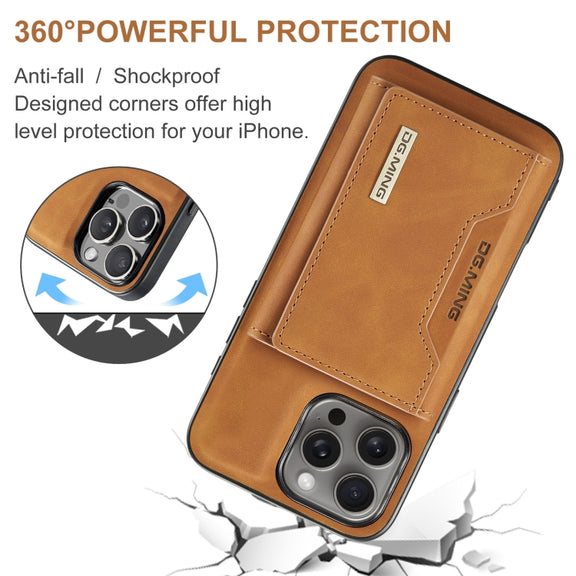For iPhone 16 Pro DG.MING M2 Series 3-Fold Card Bag Wallet Leather Phone Case(Brown)