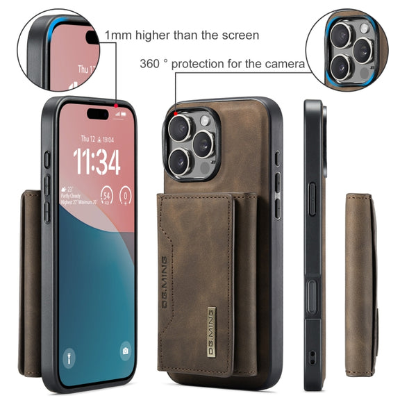 For iPhone 16 Pro DG.MING M2 Series 3-Fold Card Bag Wallet Leather Phone Case(Coffee)
