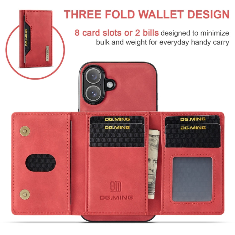 For iPhone 16 Plus DG.MING M2 Series 3-Fold Card Bag Wallet Leather Phone Case(Red)