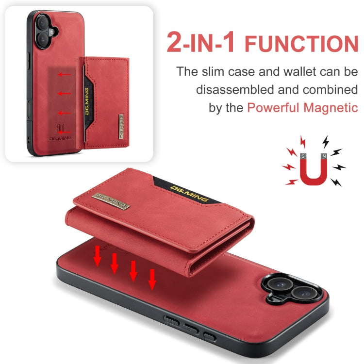 For iPhone 16 Plus DG.MING M2 Series 3-Fold Card Bag Wallet Leather Phone Case(Red)