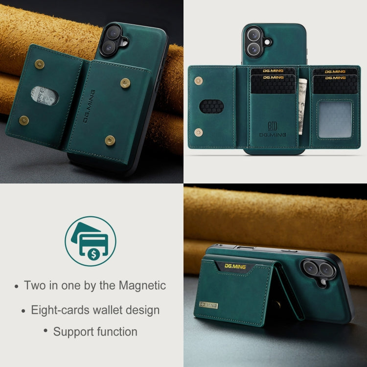 For iPhone 16 Plus DG.MING M2 Series 3-Fold Card Bag Wallet Leather Phone Case(Green)