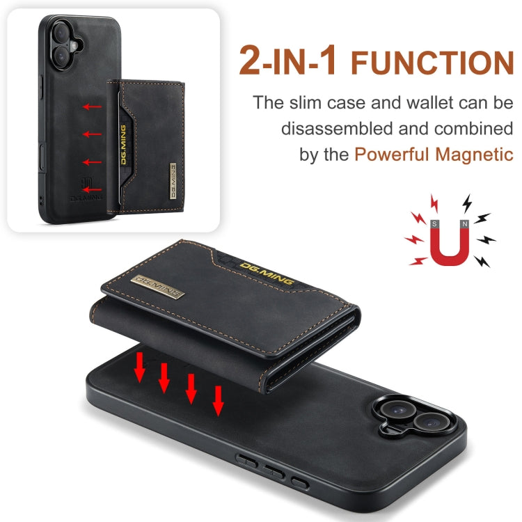 For iPhone 16 DG.MING M2 Series 3-Fold Card Bag Wallet Leather Phone Case(Black)