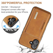 For iPhone 16 DG.MING M2 Series 3-Fold Card Bag Wallet Leather Phone Case(Brown)