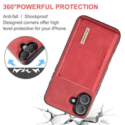 For iPhone 16 DG.MING M2 Series 3-Fold Card Bag Wallet Leather Phone Case(Red)