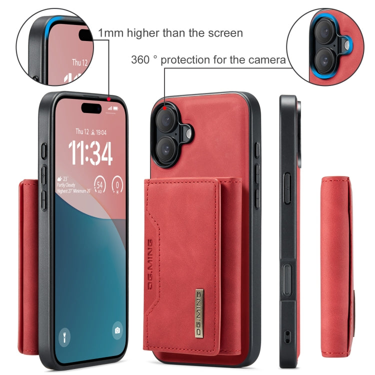 For iPhone 16 DG.MING M2 Series 3-Fold Card Bag Wallet Leather Phone Case(Red)