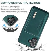 For iPhone 16 DG.MING M2 Series 3-Fold Card Bag Wallet Leather Phone Case(Green)