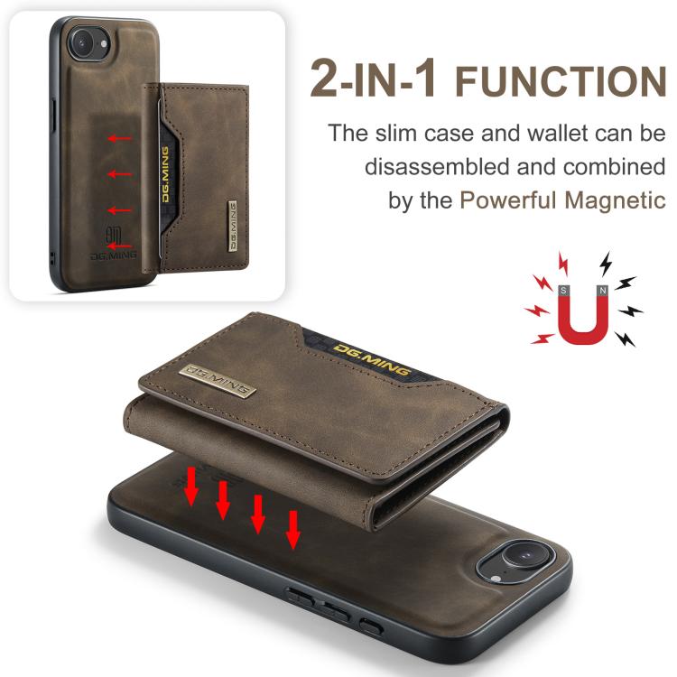 For iPhone 16e DG.MING M2 Series 3-Fold Card Bag Wallet Leather Phone Case(Coffee) - free shipping - PMc TechLife - Order now!